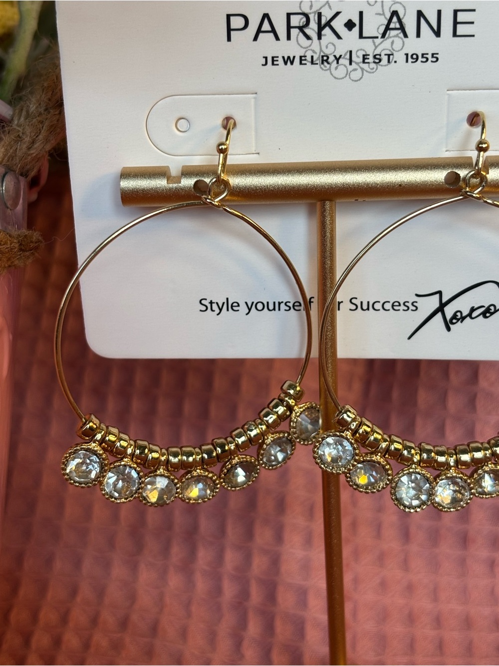 Park Lane Dazzling Gold Hoop Earrings with Clear Crystal Accents - Picture 5 of 6